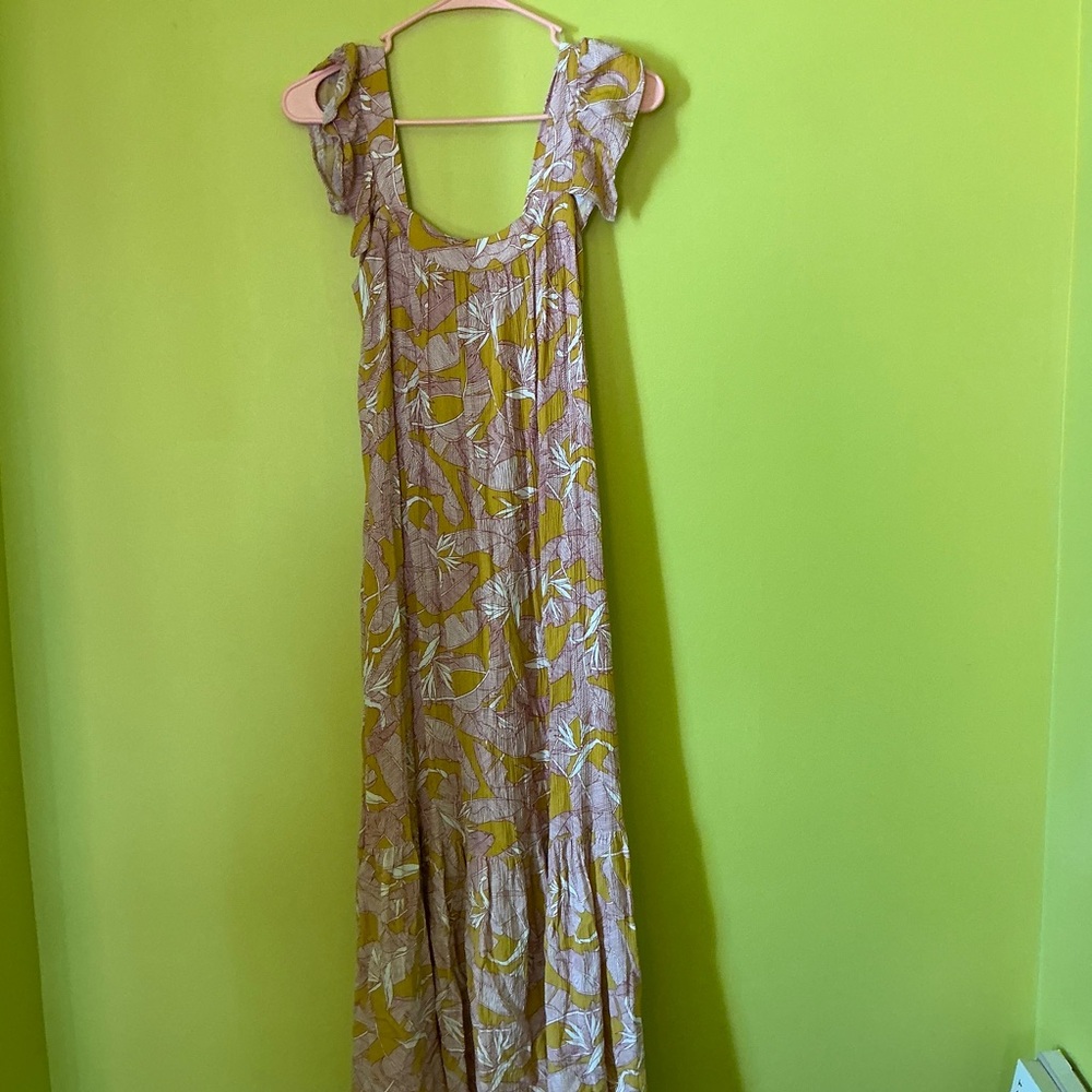 Tropical Ruffle Crinkled Maxi Boho Dress